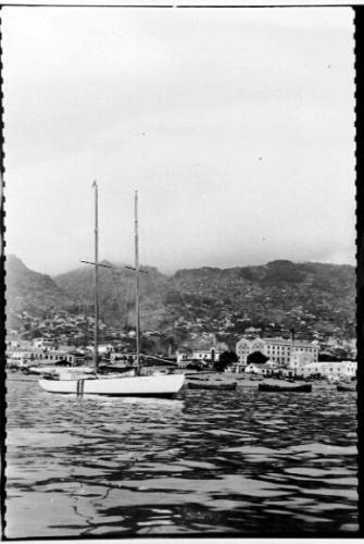Yacht Sirius moored off Funchal, Madeira Island - desc. - 1936