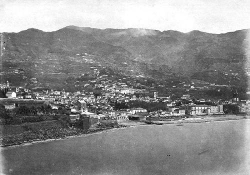 Vista do Funchal. Vista das quintas sobre a baía, Forno da Cal, bateria ou forte de Santa Catarina e das Fontes - João Francisco Camacho - 1870